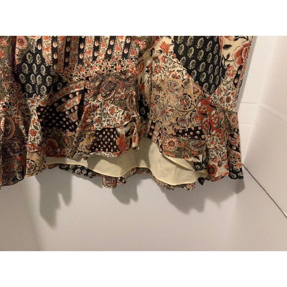 Chaps Skirt Womens Medium Boho Patchwork Paisley Floral Ruffle Hem Midi Multicol - Picture 8 of 9